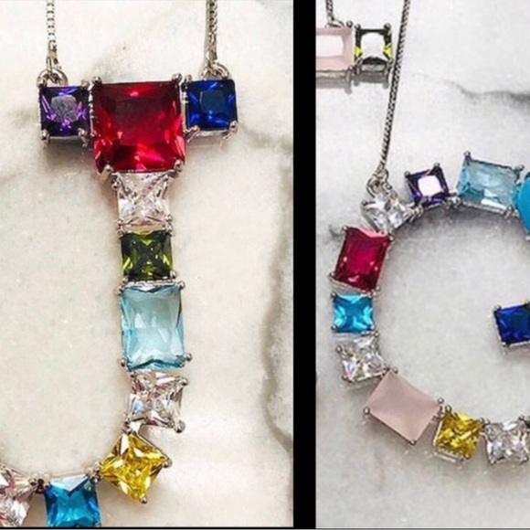 Large Colorful Crystal Initial Necklace-Boutique - Picture 10 of 11